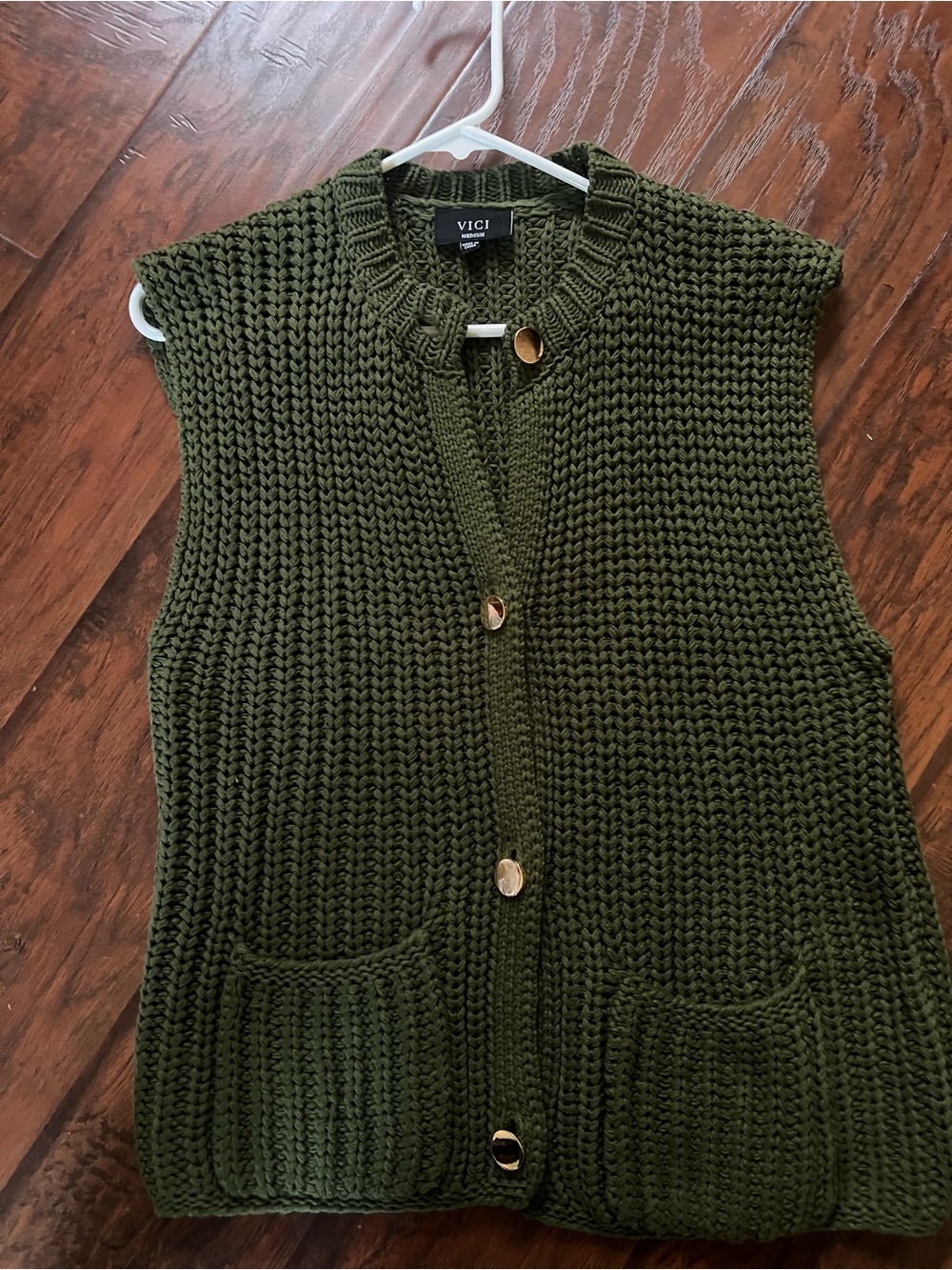 VICI Olive Green Chunky Knit Button-Front Vest